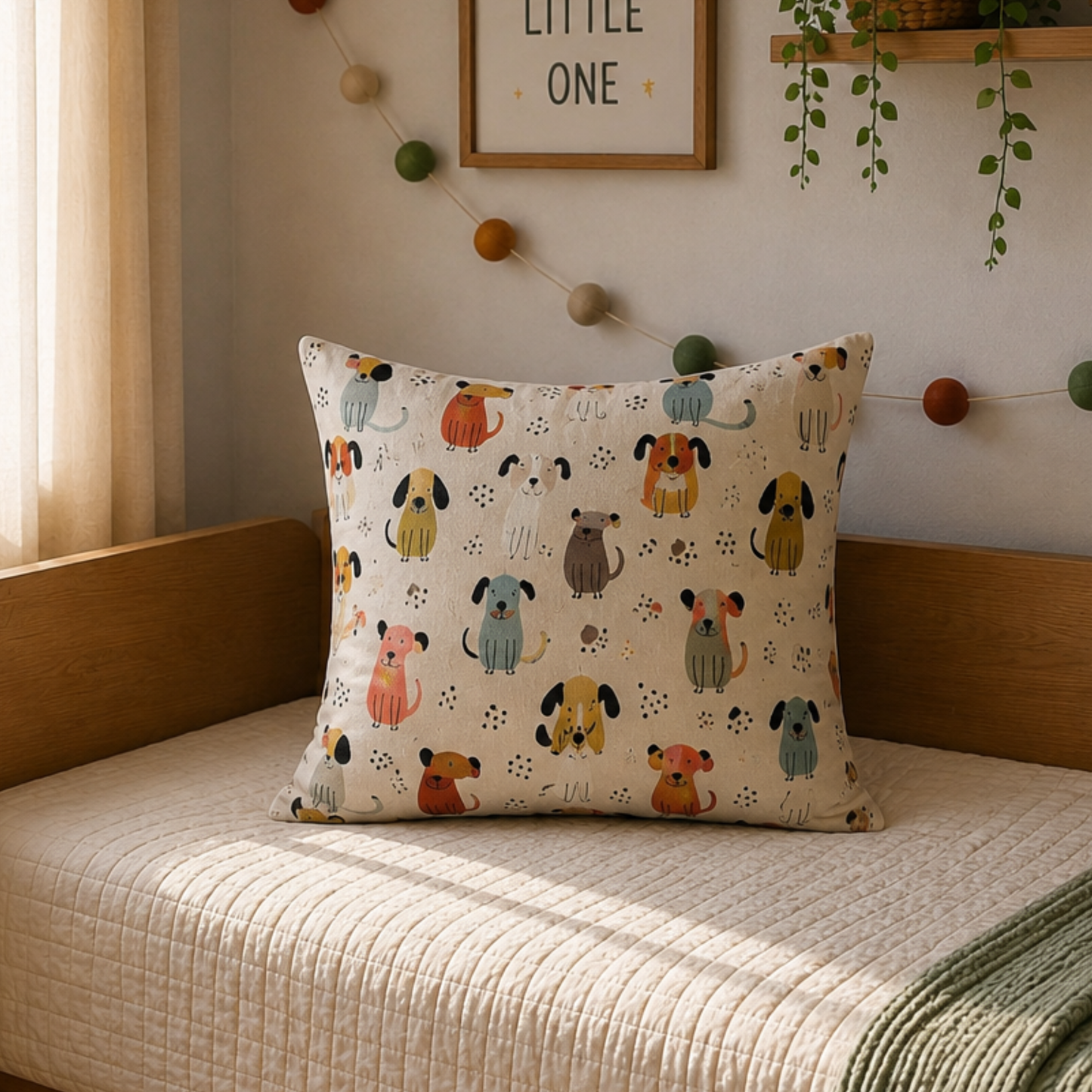 Cute Puppy Kids Cushion Cover Set of 5 – 16x16 Inch Soft Cotton Decorative Cushions for Kids Room & Nursery