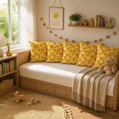 Cute Duck Kids Cushion Cover Set of 5 – 16x16 Inch Soft Cotton Decorative Cushions for Nursery & Kids Room