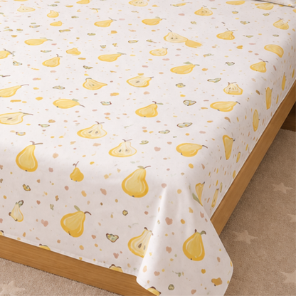 Yellow Pear Print Double Bedsheet with 2 Pillow Covers | Soft Cotton Bedsheet Set (White Multicolor)