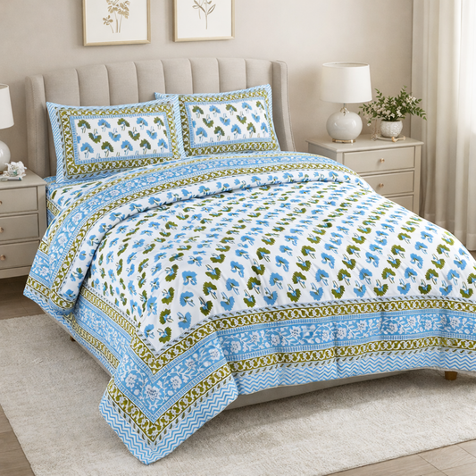 Jaipuri Handblock Print 6 Pc Comforter Set – Pure Cotton Premium Bedding