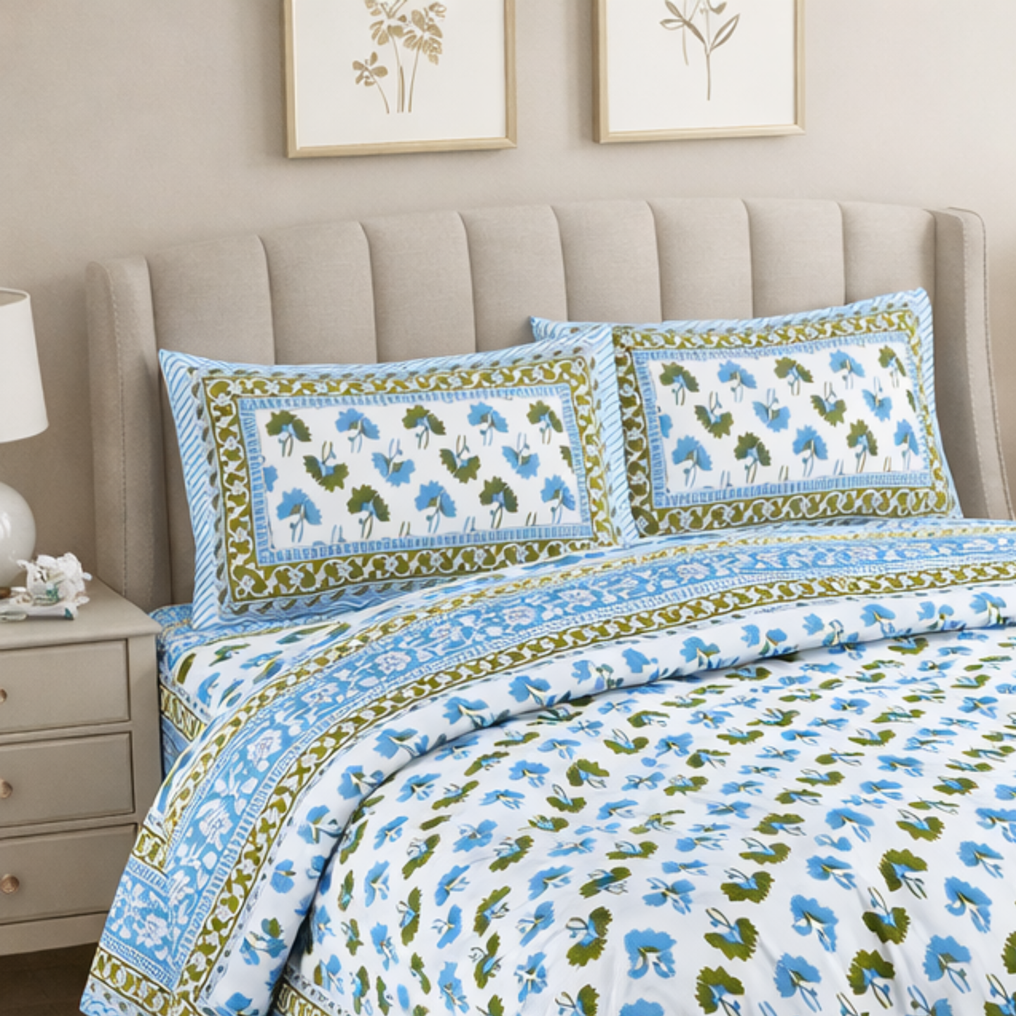 Jaipuri Handblock Print 6 Pc Comforter Set – Pure Cotton Premium Bedding