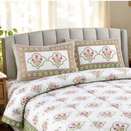 Heritage Jaipuri Handblock Style Comforter Set – 6 Piece Pure Cotton