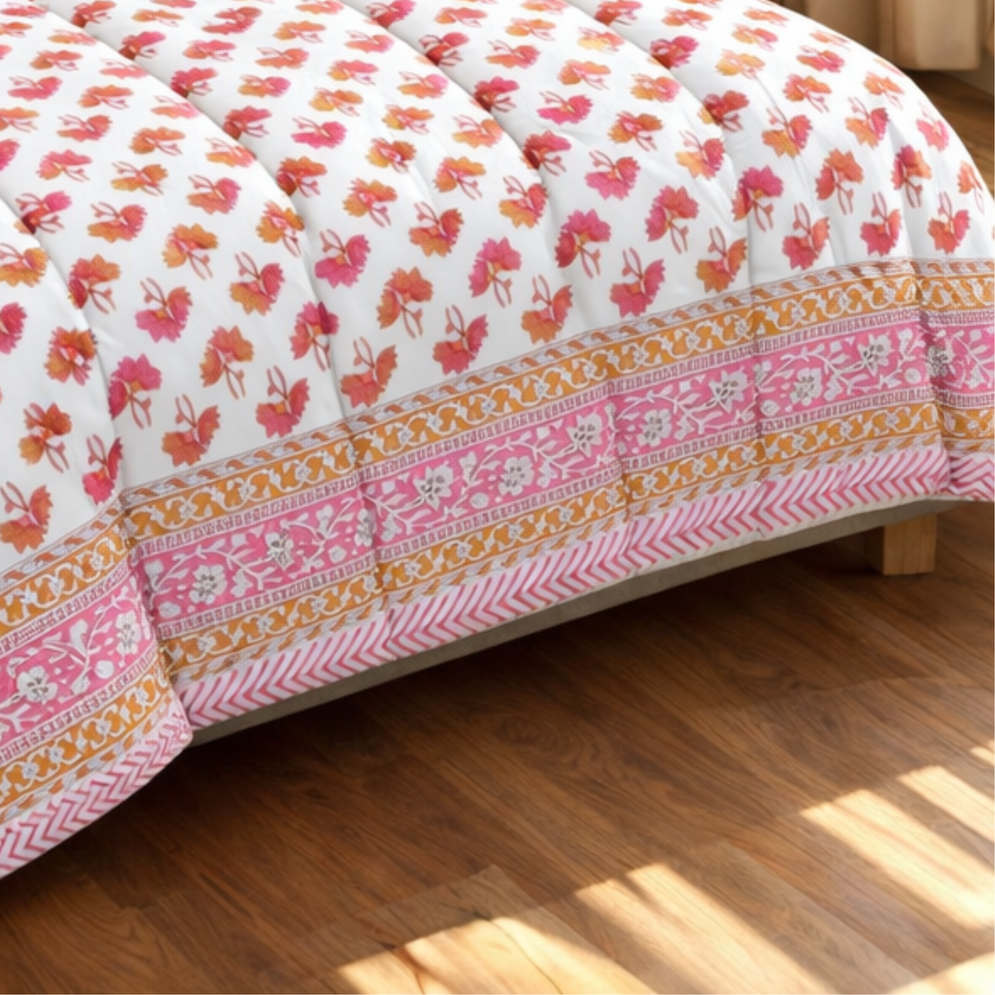 6 Piece Pure Cotton Comforter Set with Jaipuri Handblock Prints
