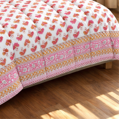 6 Piece Pure Cotton Comforter Set with Jaipuri Handblock Prints