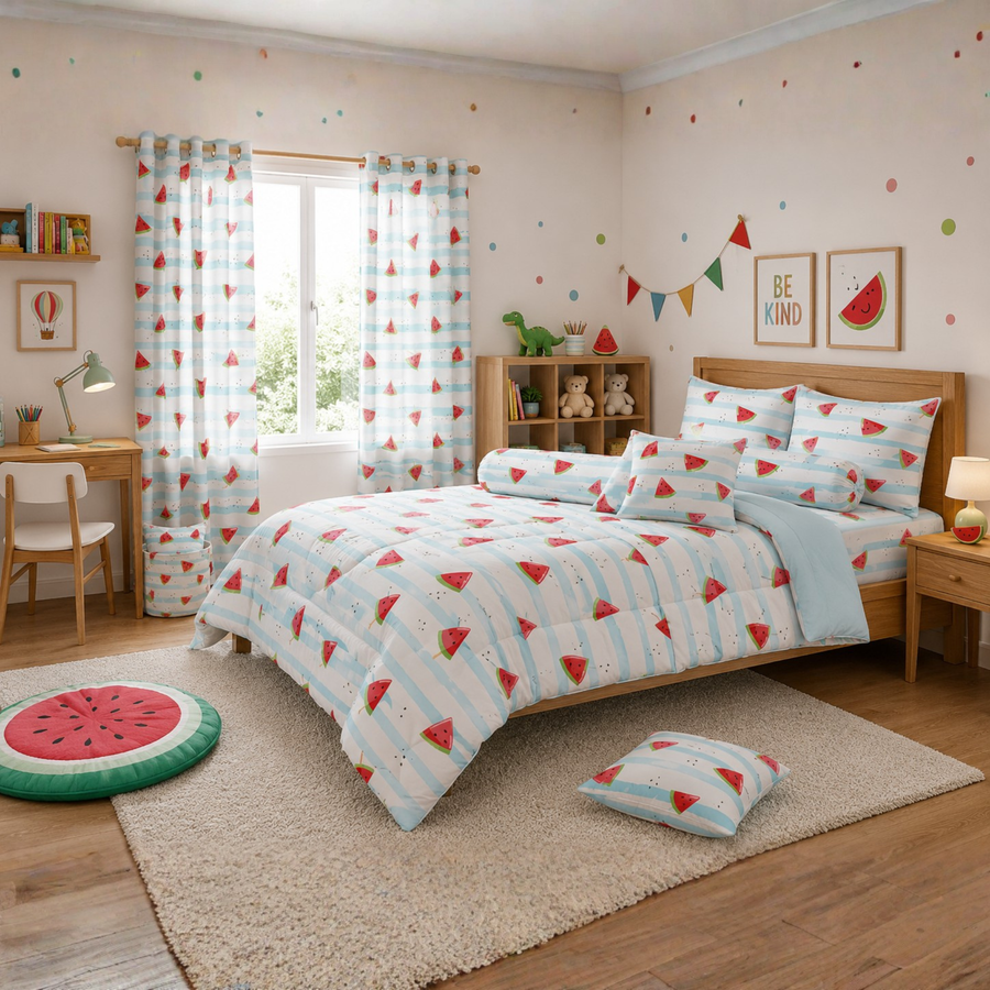 Watermelon Kids Cushion Cover Set of 5 – 16x16 Inch Soft Cotton Decorative Cushions for Kids Bedroom & Playroom