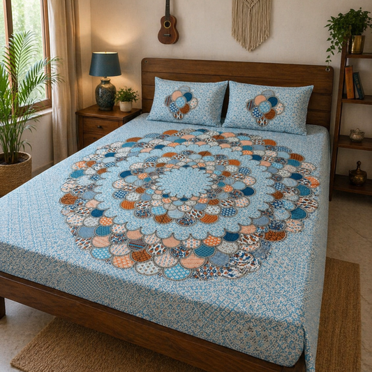 Haboo| Colorfast Jaipuri Rajasthani Cotton Bedsheet 90x100 Inches