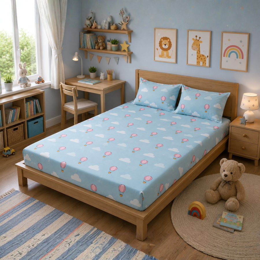 Hot Air Balloon Kids Diwan Set – 8 Pieces Soft Cotton Sofa Cum Bed Set for Nursery & Kids Room