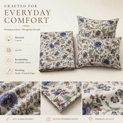 Floral Garden Double Bed Bedsheet with 2 Pillow Covers | Kids Bedding