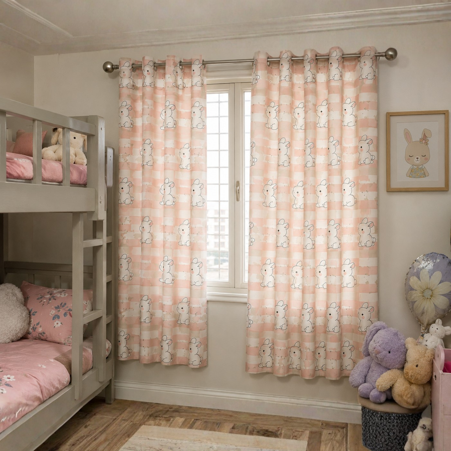 Pink Cute Rabbit Print Single Bedsheet with 1 Pillow Cover | Soft Cotton Kids Bedding Set