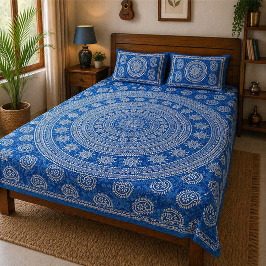 Haboo| Ethnic Home Decor Rajasthani Double Bed Cotton Bedsheet