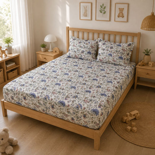 Floral Garden Double Bed Bedsheet with 2 Pillow Covers | Kids Bedding