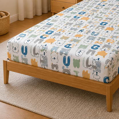 Multicolor Alphabetical Print Single Bedsheet with 1 Pillow Cover | Soft Cotton Kids Bedding Set