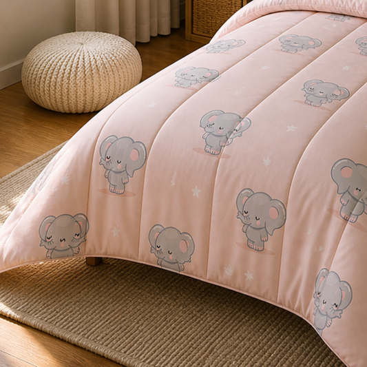 Haboo Baby Elephant Pure Cotton 3-Piece Single Bed Comforter Set with Bedsheet & 1 Pillow Cover | Kids Bedding in Sky Blue