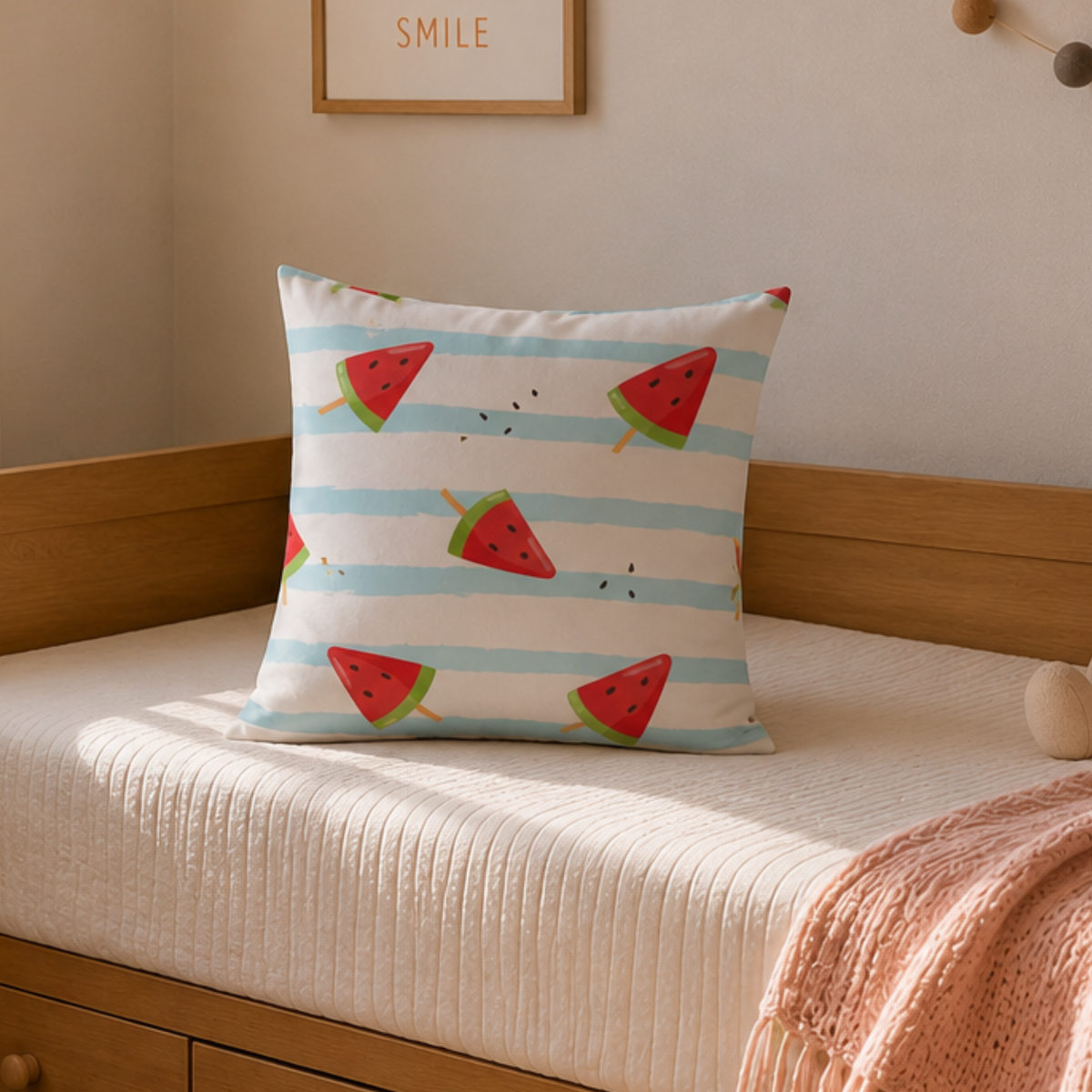 Watermelon Kids Cushion Cover Set of 5 – 16x16 Inch Soft Cotton Decorative Cushions for Kids Bedroom & Playroom