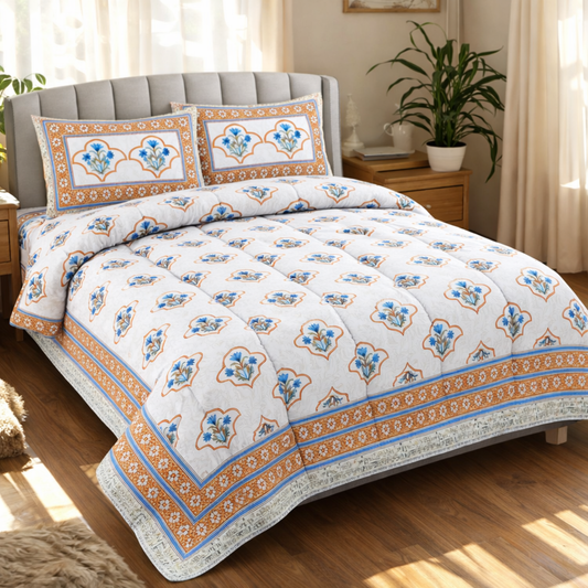 Royal Jaipuri Handblock Comforter Set – 6 Pc Cotton Bedding
