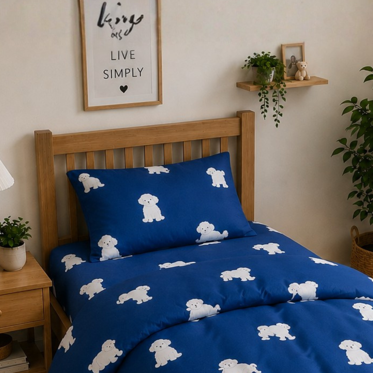 Blue Dog Print Single Bed Comforter Set in Pure Cotton – Soft Kids Bedding Collection