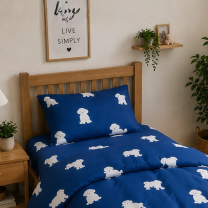 Blue Dog Print Single Bed Comforter Set in Pure Cotton – Soft Kids Bedding Collection