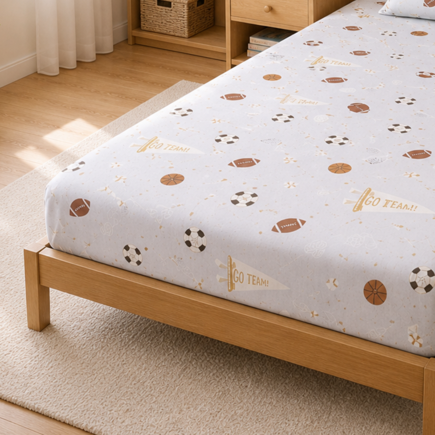 Sports Ball Print Single Bedsheet with 1 Pillow Cover | Soft Cotton Kids Bedding Set (Grey)