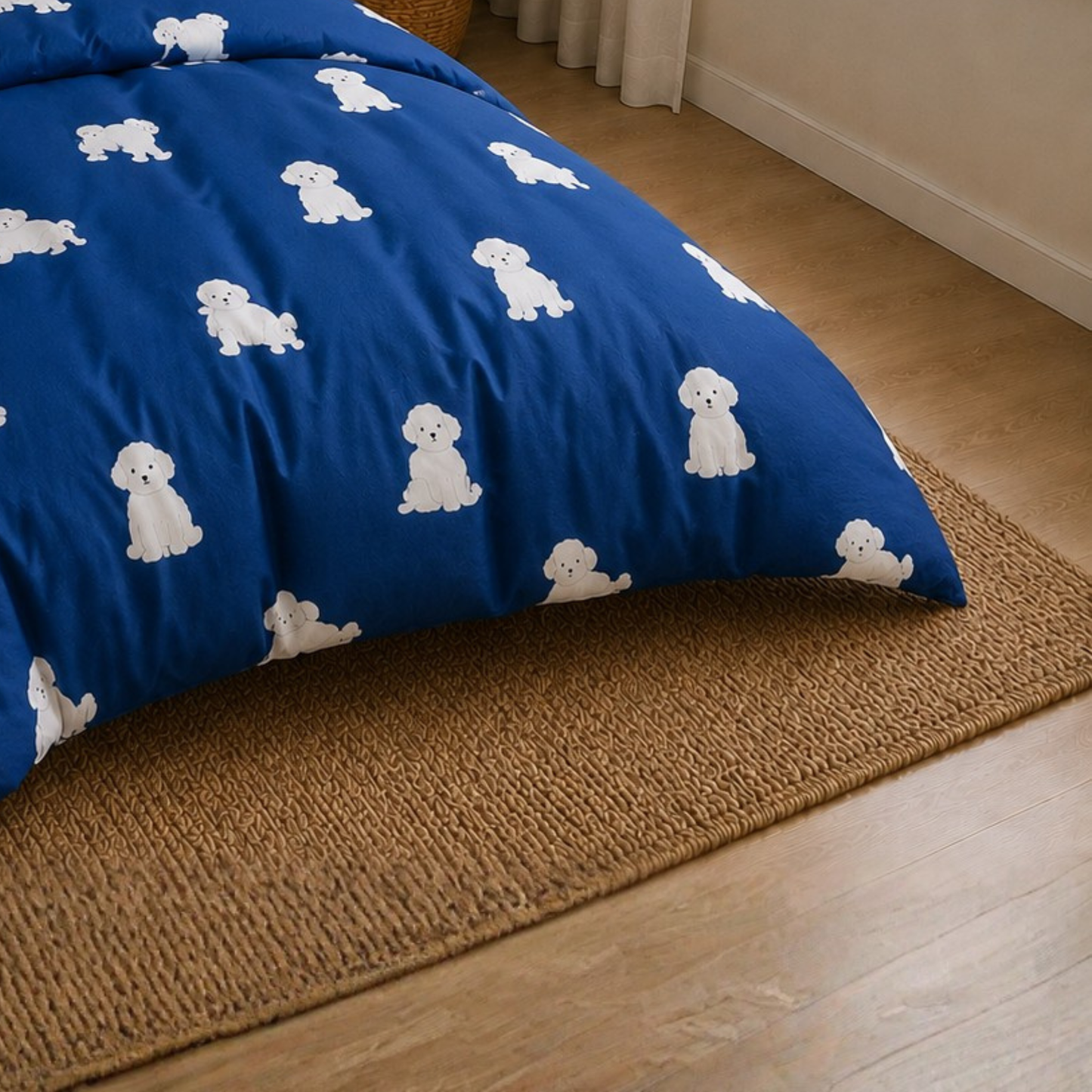 Blue Dog Print Single Bed Comforter Set in Pure Cotton – Soft Kids Bedding Collection