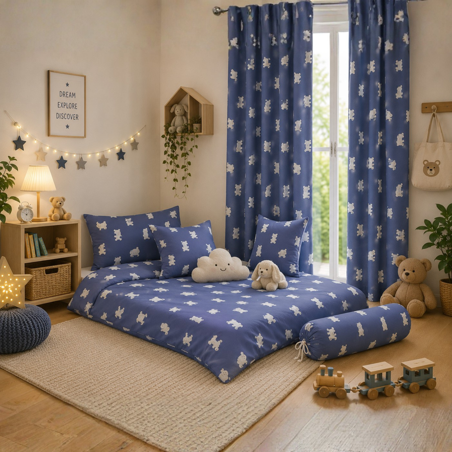 Blue Dog Single Bed Comforter Set for Kids – Soft Comforter, Bedsheet & Pillow Cover | 3 Piece Bedding Set