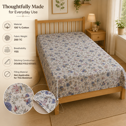 Bluebell Meadow King Size Bedsheet – Pure Cotton with 2 Pillow Covers