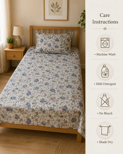 Bluebell Meadow King Size Bedsheet – Pure Cotton with 2 Pillow Covers