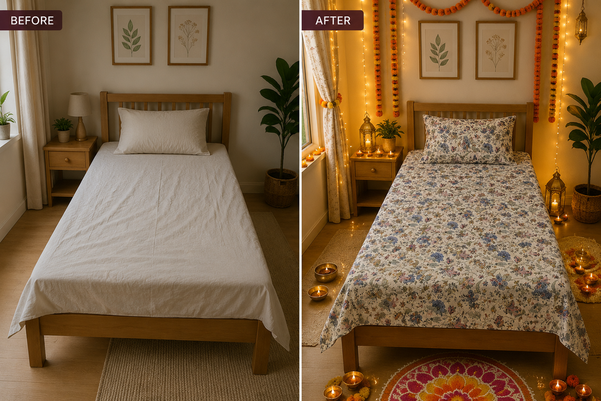 Bluebell Meadow King Size Bedsheet – Pure Cotton with 2 Pillow Covers