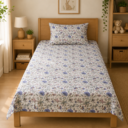 Bluebell Meadow King Size Bedsheet – Pure Cotton with 2 Pillow Covers