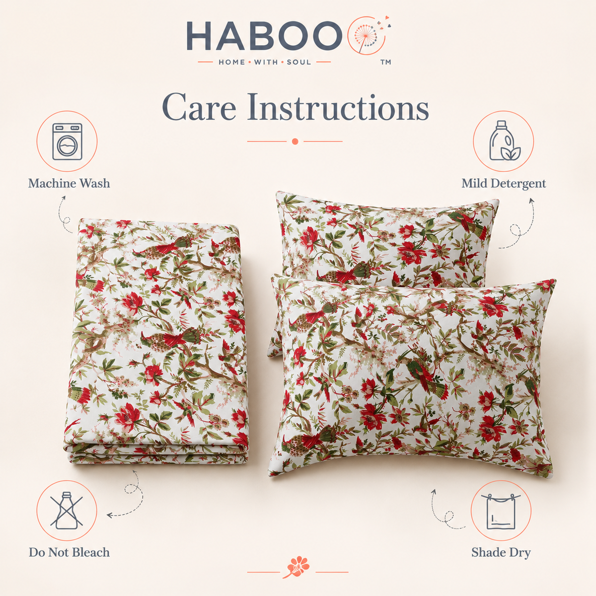 Floral Garden Double Bed Cotton Bedsheet Set with 2 Pillow Covers