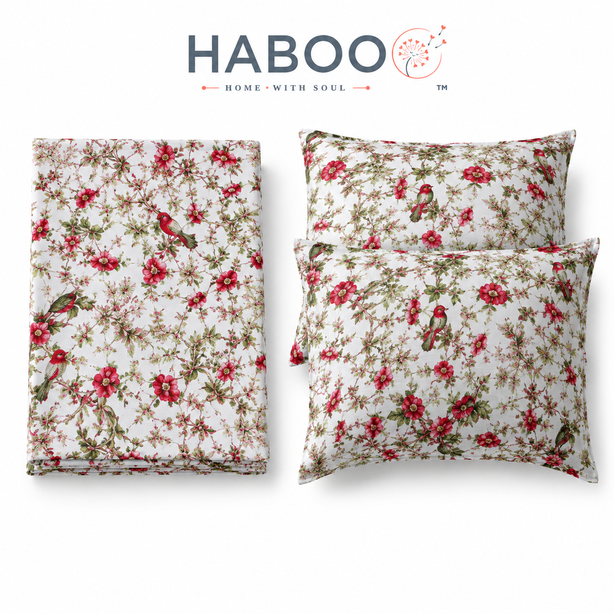 Floral Garden Double Bed Cotton Bedsheet Set with 2 Pillow Covers