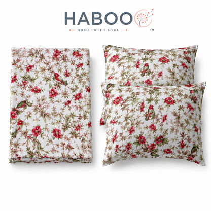 Floral Garden Double Bed Cotton Bedsheet Set with 2 Pillow Covers