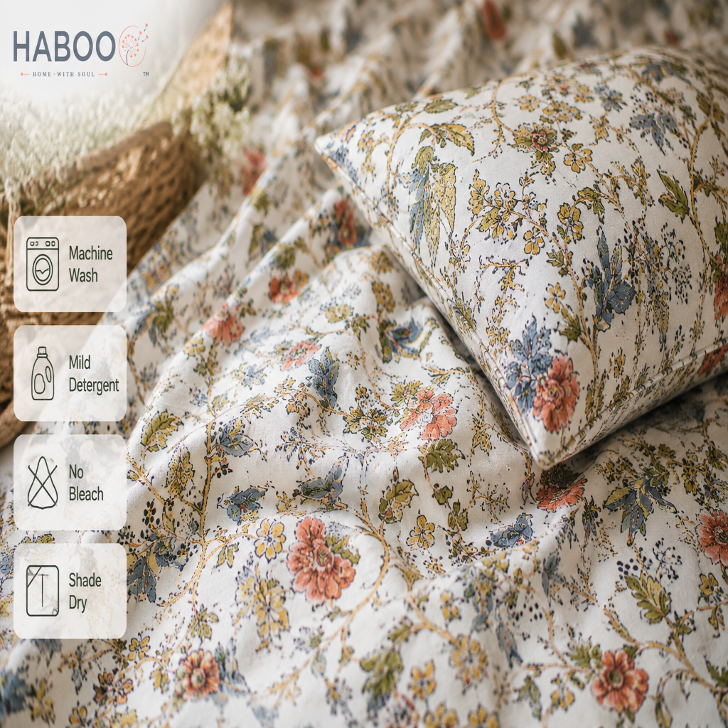 Heritage Petals – Pure Cotton Single Bed Bedsheet with 1 Pillow Cover