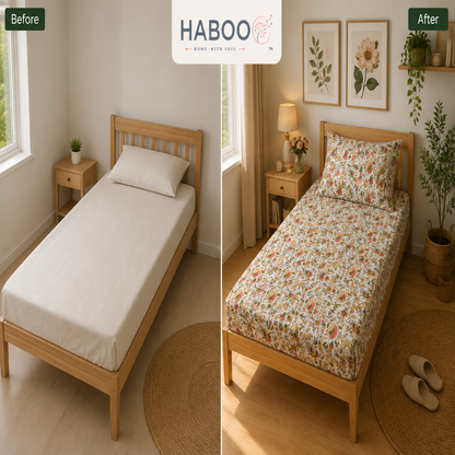 Heritage Petals – Pure Cotton Single Bed Bedsheet with 1 Pillow Cover