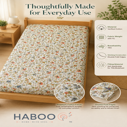 Heritage Petals – Pure Cotton Single Bed Bedsheet with 1 Pillow Cover