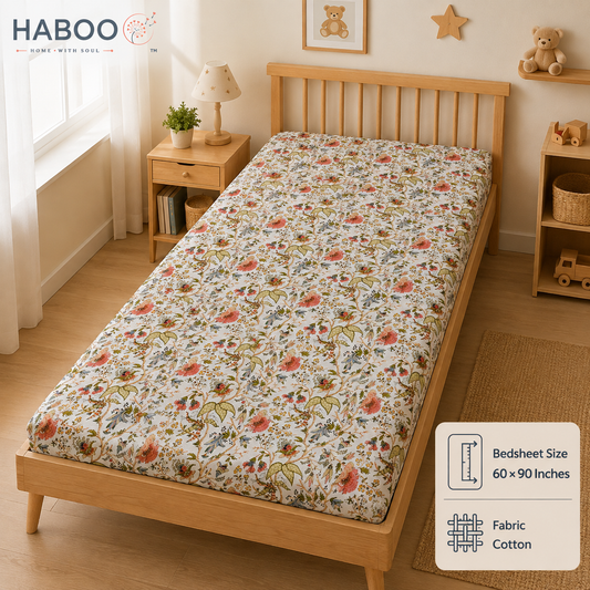 Heritage Petals – Pure Cotton Single Bed Bedsheet with 1 Pillow Cover
