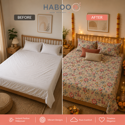 Meadow Bloom King Size Bedsheet – Pure Cotton with 2 Pillow Covers