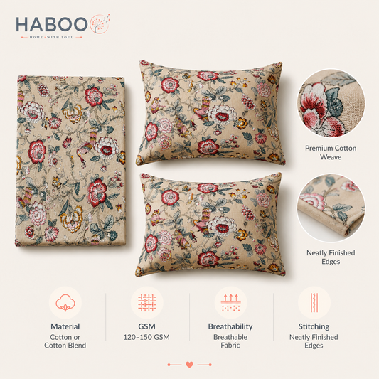Meadow Bloom King Size Bedsheet – Pure Cotton with 2 Pillow Covers