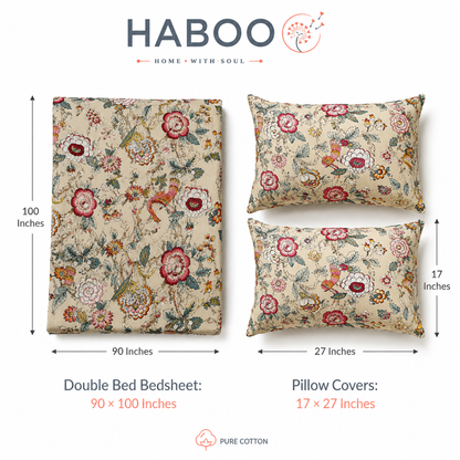 Meadow Bloom King Size Bedsheet – Pure Cotton with 2 Pillow Covers