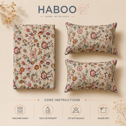 Meadow Bloom King Size Bedsheet | Pure Cotton Floral Bedsheet with 2 Pillow Covers