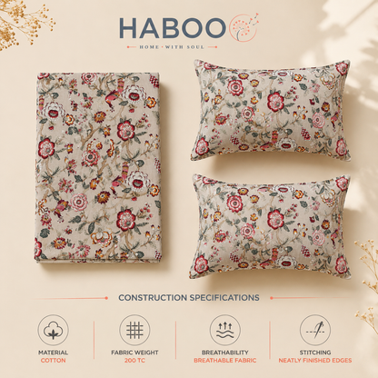 Meadow Bloom King Size Bedsheet | Pure Cotton Floral Bedsheet with 2 Pillow Covers