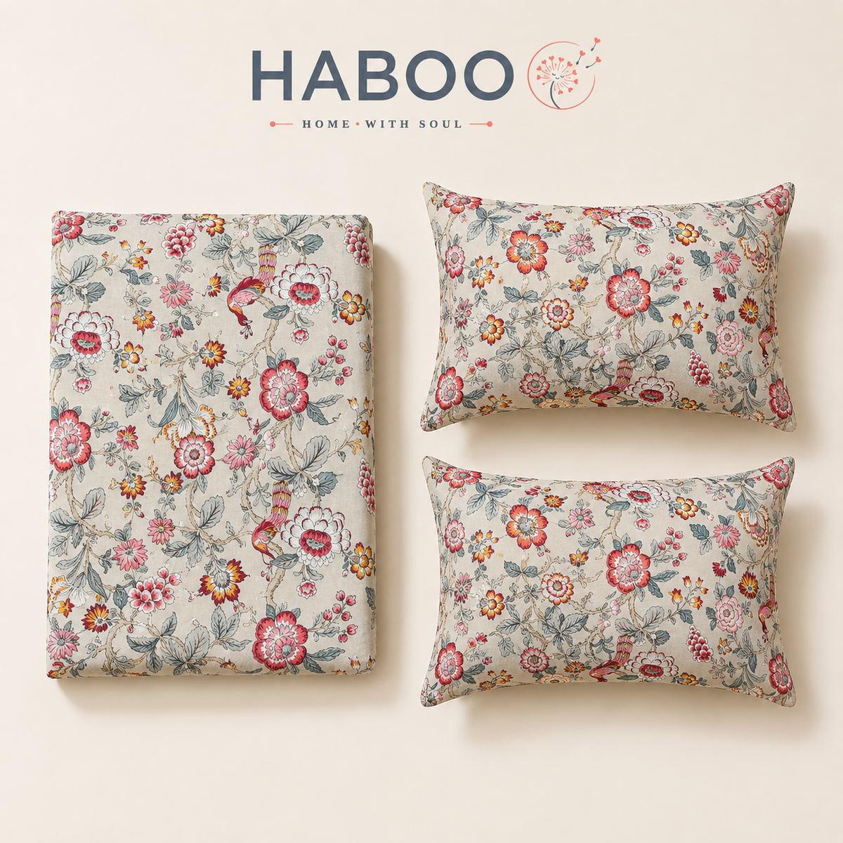 Meadow Bloom King Size Bedsheet | Pure Cotton Floral Bedsheet with 2 Pillow Covers