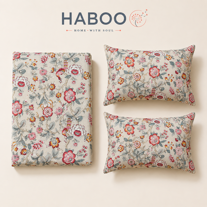 Meadow Bloom King Size Bedsheet | Pure Cotton Floral Bedsheet with 2 Pillow Covers