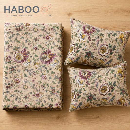 Meadow Garden King Size Bedsheet | Pure Cotton Floral Bedsheet with 2 Pillow Covers