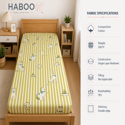 HABOO Kids Single Bed Bedsheet with 1 Pillow Cover | Soft Cotton Blend Bedding Set for Boys & Girls | 60 × 90 Inch