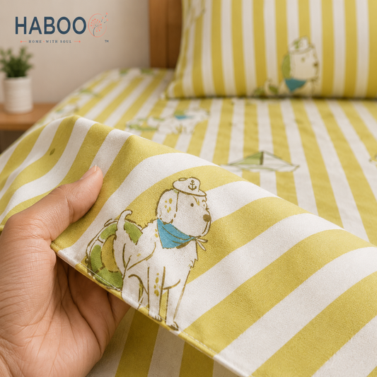 HABOO Kids Single Bed Bedsheet with 1 Pillow Cover | Soft Cotton Blend Bedding Set for Boys & Girls | 60 × 90 Inch