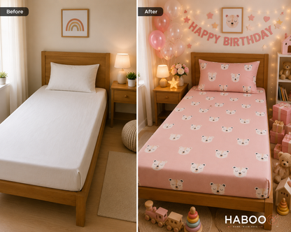 Tiger Cub Cuddle Single Bed Cotton Bedsheet with 1 Pillow Cover | Soft Pink Kids Bedding Set | Premium Breathable Bed Sheet for Girls & Boys