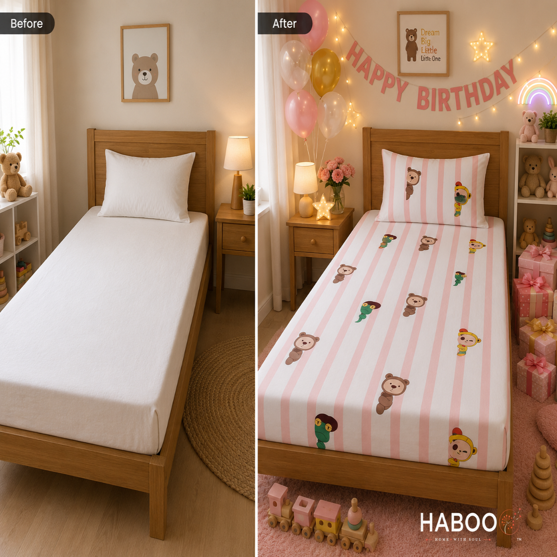 Peekaboo Pals Single Bed Cotton Bedsheet with 1 Pillow Cover | Soft Kids Printed Bedding Set | Premium Breathable Bed Linen