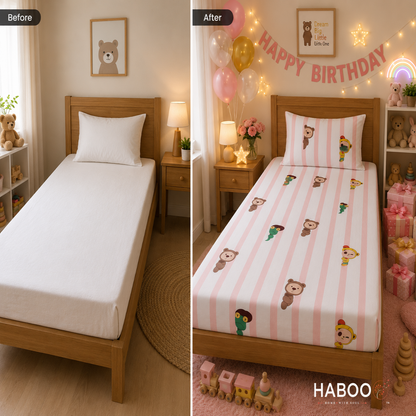 Peekaboo Pals Single Bed Cotton Bedsheet with 1 Pillow Cover | Soft Kids Printed Bedding Set | Premium Breathable Bed Linen