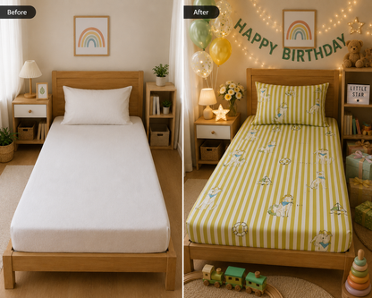 HABOO Kids Single Bed Bedsheet with 1 Pillow Cover | Soft Cotton Blend Bedding Set for Boys & Girls | 60 × 90 Inch