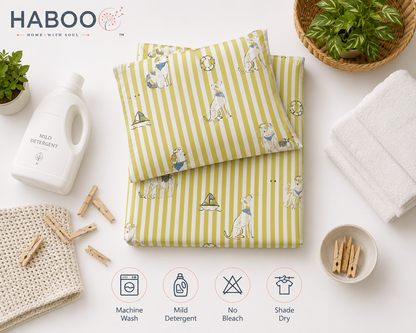 HABOO Kids Single Bed Bedsheet with 1 Pillow Cover | Soft Cotton Blend Bedding Set for Boys & Girls | 60 × 90 Inch